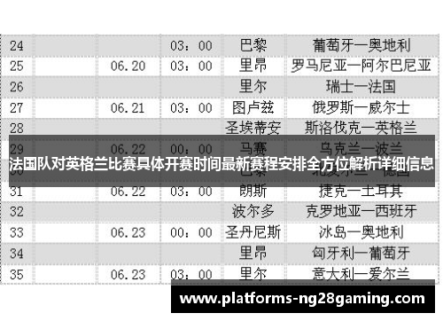 法国队对英格兰比赛具体开赛时间最新赛程安排全方位解析详细信息